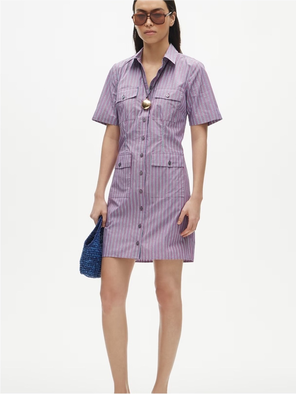 J. Crew purple & blue striped button-up shirtdress
